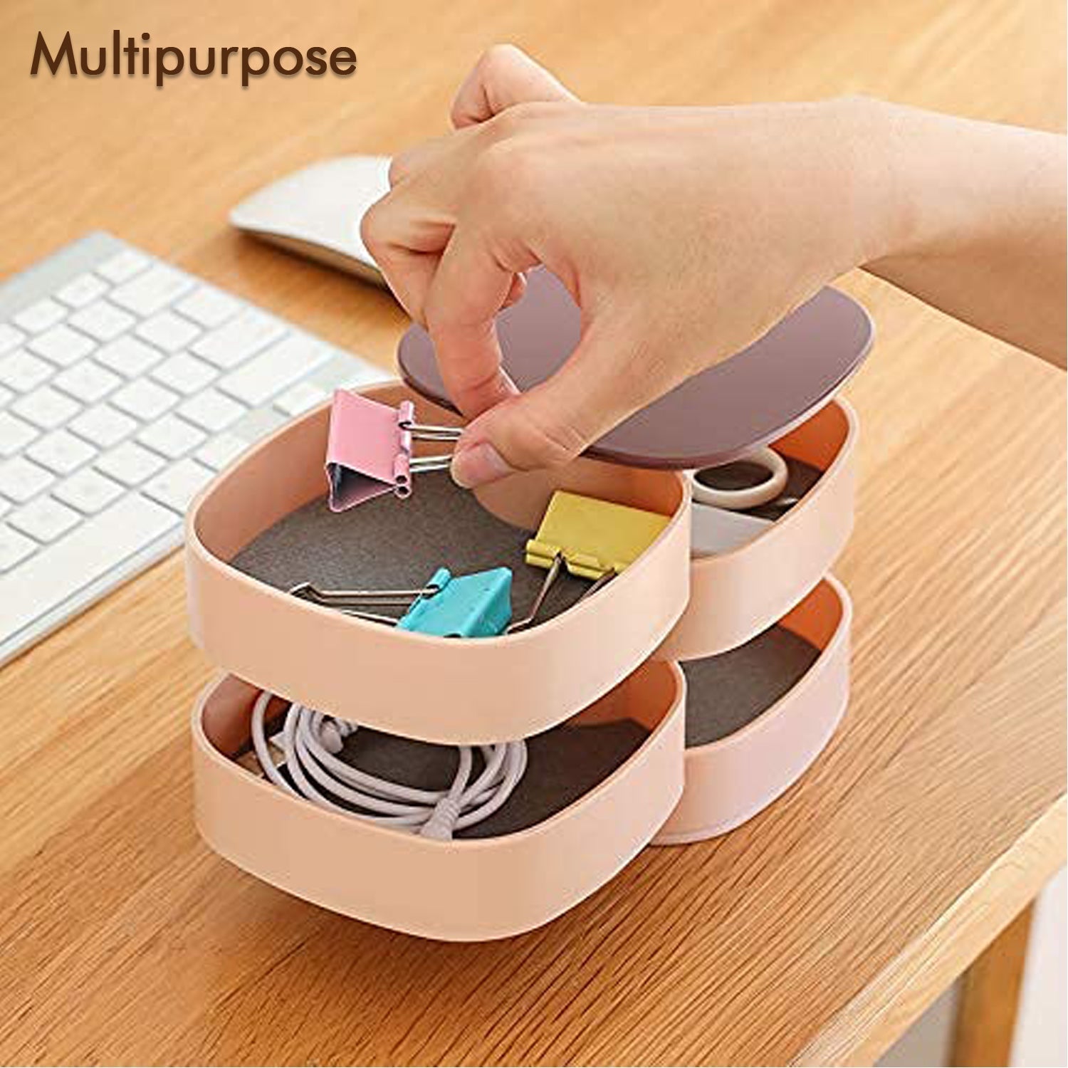 Rotating jewelry box with 360-degree view, showcasing compartments Rotating jewelry box with 360-degree view, showcasing compartments
